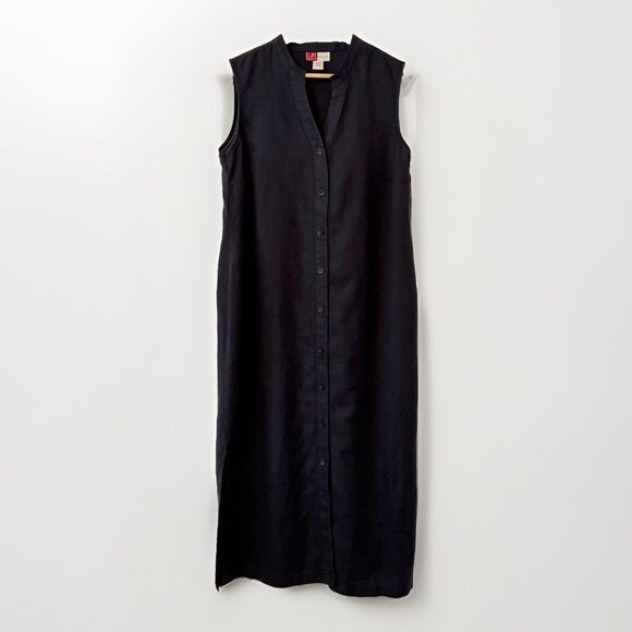 JM Collection Dresses & Skirts - JM Collection Women 18W Black Linen Sleeveless Button Front Maxi Dress Eyelet